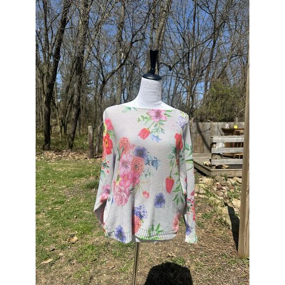 Luisa Ricci Made in Italy Womens Floral Dolman Sleeve Knit Boxy Sweater Pullover - Picture 2 of 7